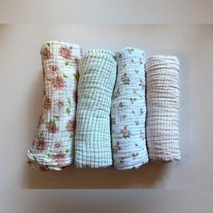 100% Cotton Floral and Striped Baby Swaddle Blanket Set